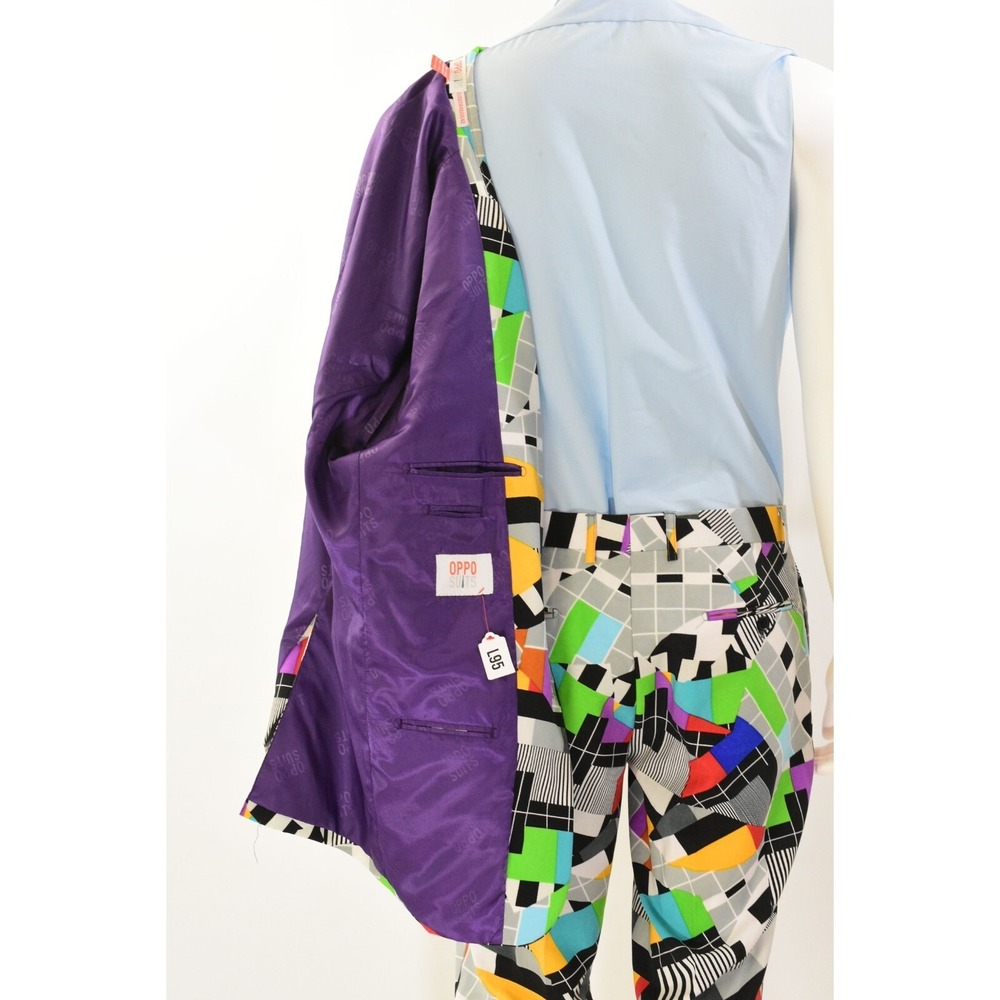 OppoSuits Multi-Color Geometric Suit 2-Button Blazer 42 Flat Front Pants - Picture 6 of 6